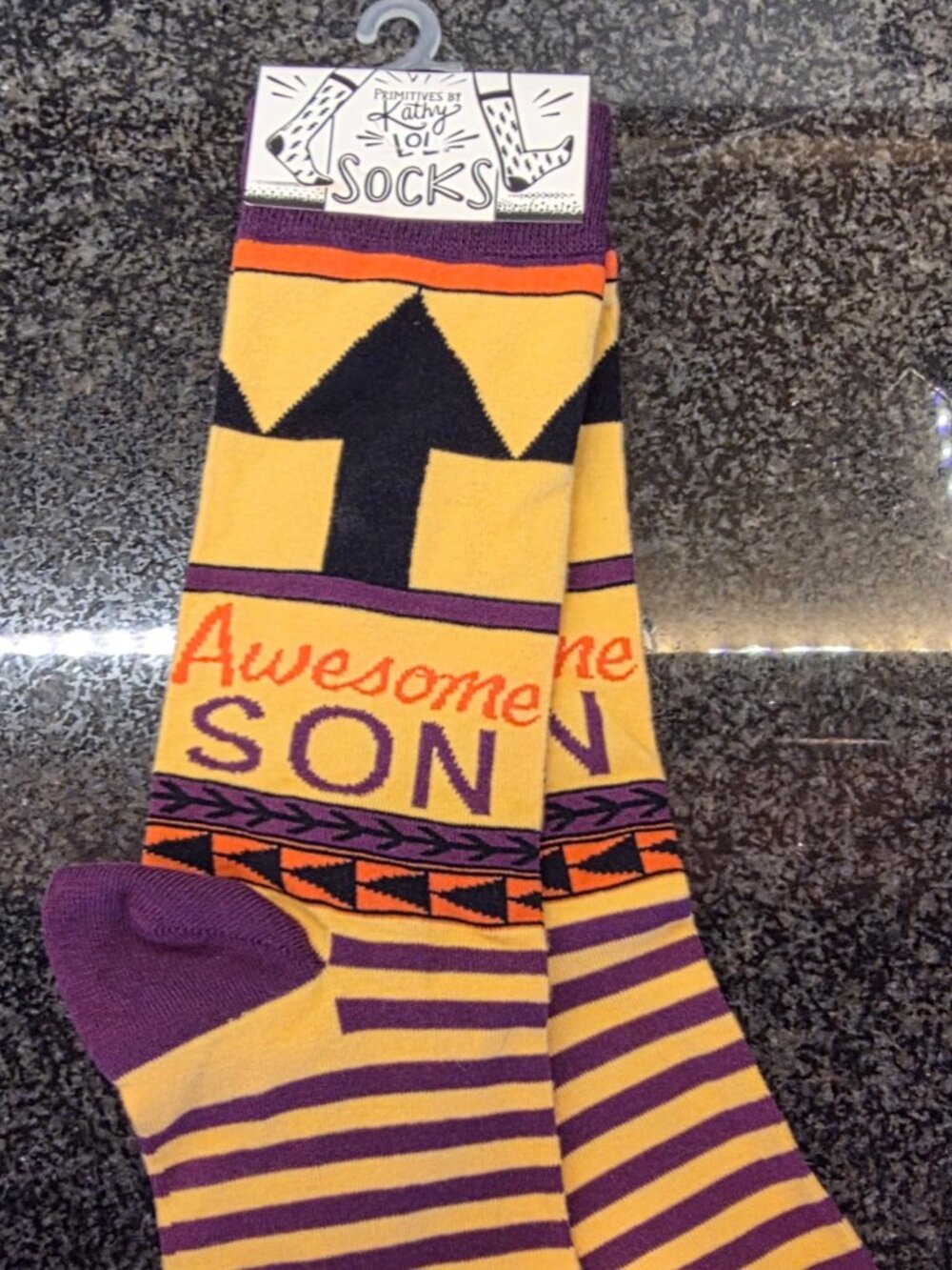Colorful Cotton Novelty Socks | Awesome Son | Primitives by Kathy | 105930 | NEW